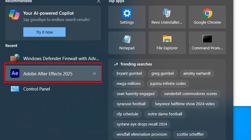 Khởi chạy phần mềm Adobe After Effects 2025 đã cài