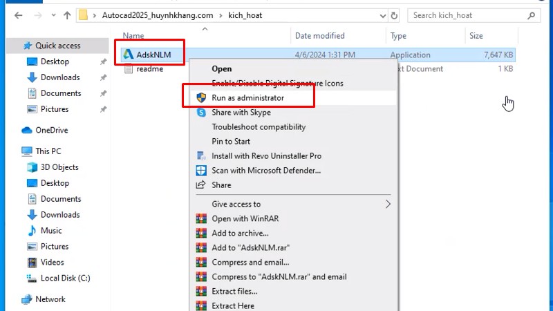 Chuột phải file và chọn Run as admin... như hình