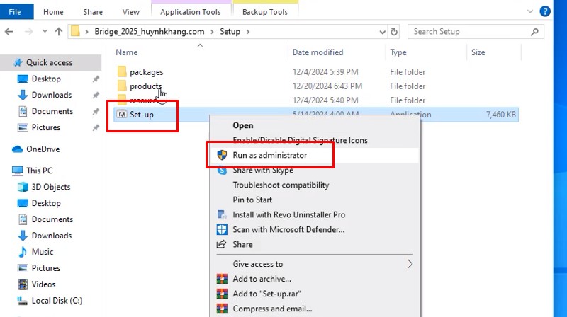 Chạy file Set-up bằng quyền Admin