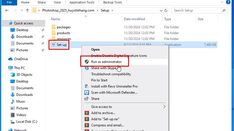 Chạy file Set-up bằng quyền admin