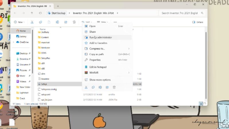 Chạy file setup dưới quyền admin