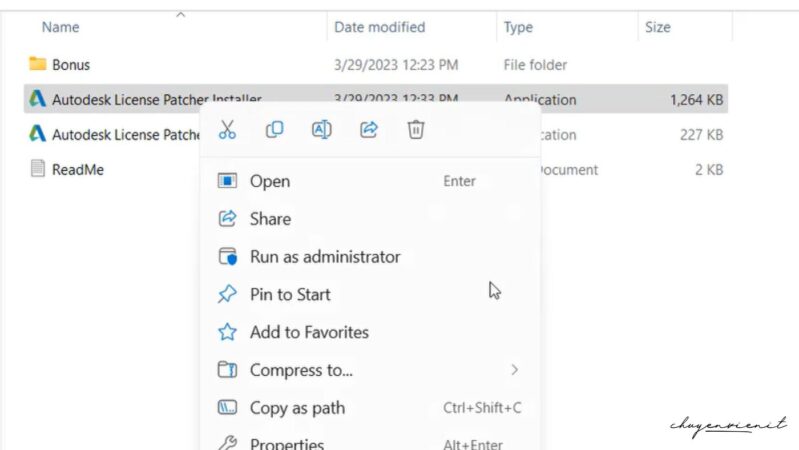 Vào thư mục medicine, chạy file Autodesk License Patcher Installer với quyền Admin