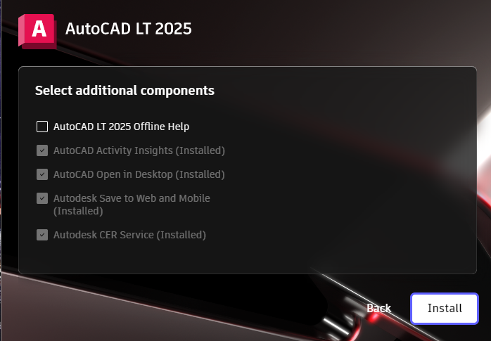 Tick vào tính năng cần dùng và nhấn Install để bắt đầu cài đặt