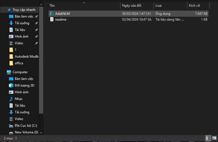 Mở folder Active, chạy file AdskNLM và chọn "Use a network License" để kích hoạt