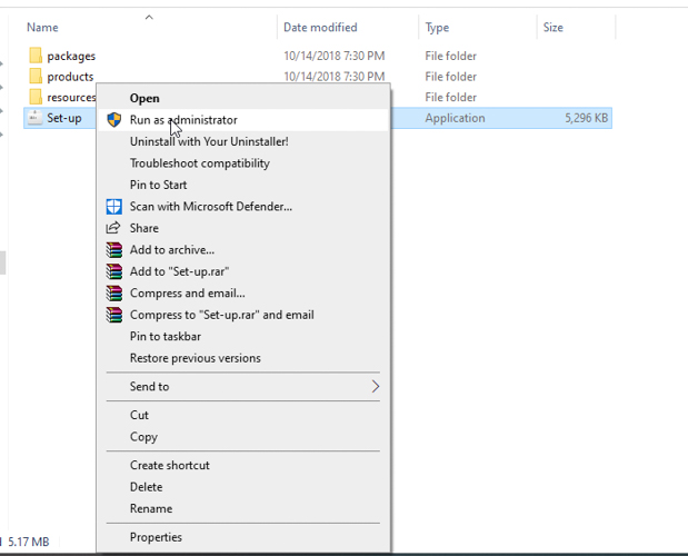 Khởi chạy file setup
