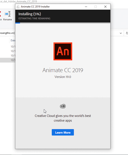 Chờ quá trình cài đặt Adobe Animate CC 2019 hoàn tất