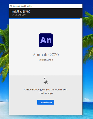 Chờ phần mềm Adobe Animate CC 2020 cài đặt hoàn tất