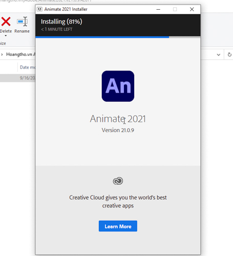 Chờ quá trình cài đặt Adobe Animate CC 2021 hoàn tất