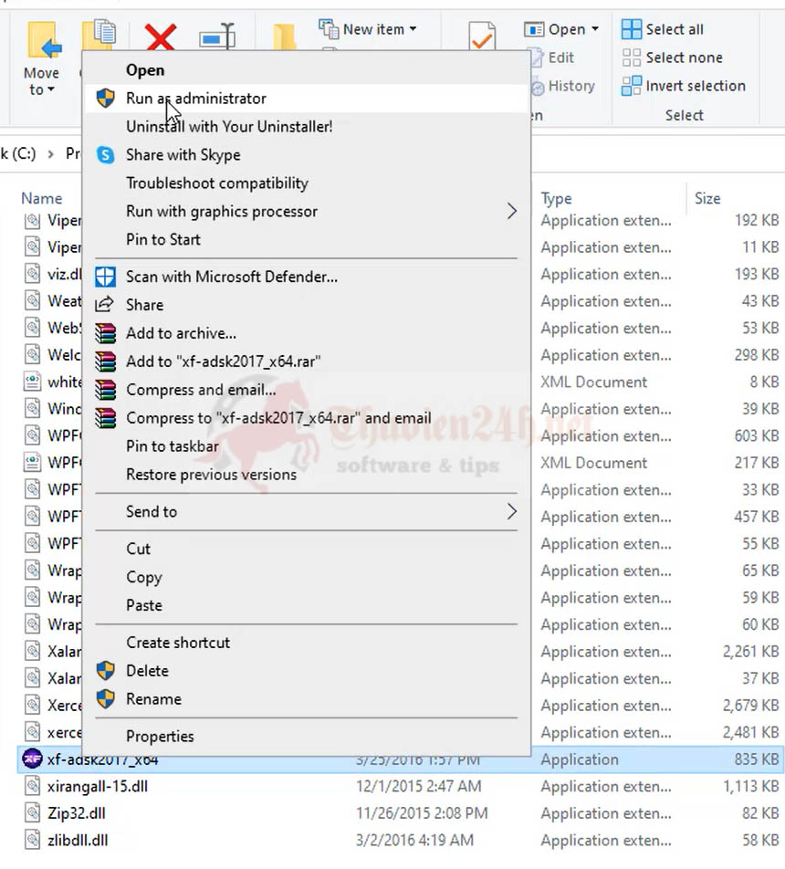 Chọn file crack với quyền Ad