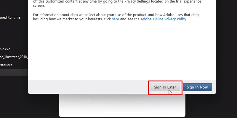 Bấm vào Sign In Later