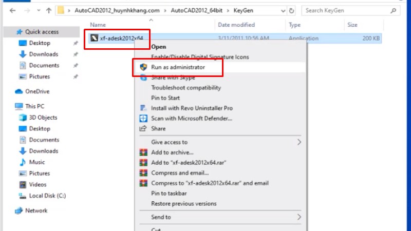 Chuột phải file và chọn Run as admin