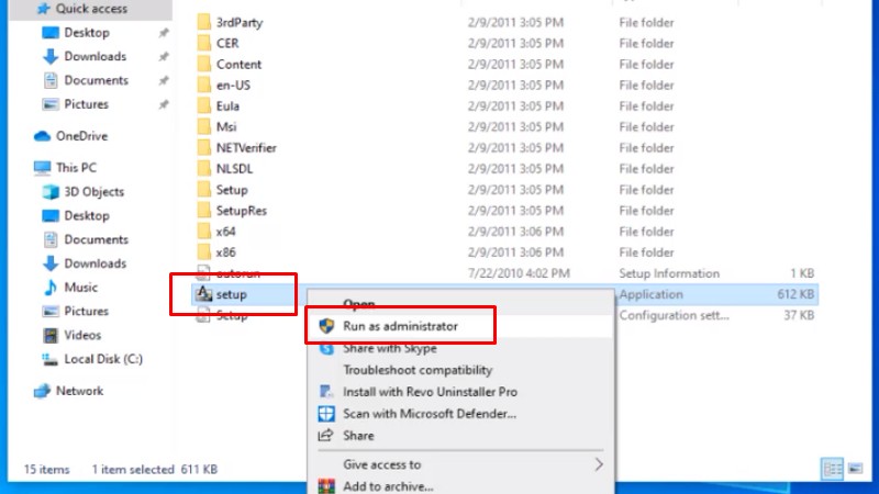 Chuột phải Setup và chọn Run As Admin