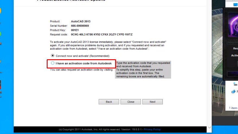 Tích vào ô I have an activation.... 