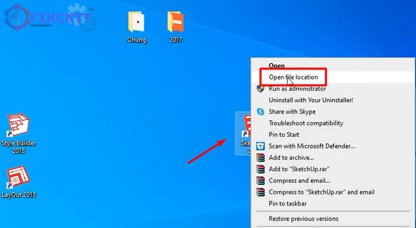 Mở vị trí file cài Sketchup 2018