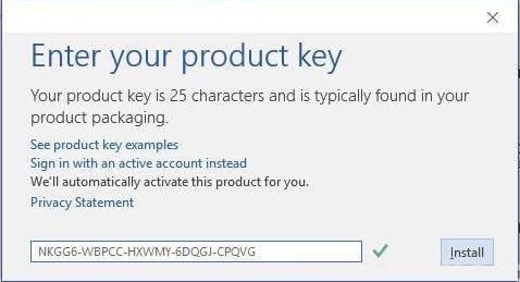 Nhập key vào xác nhận