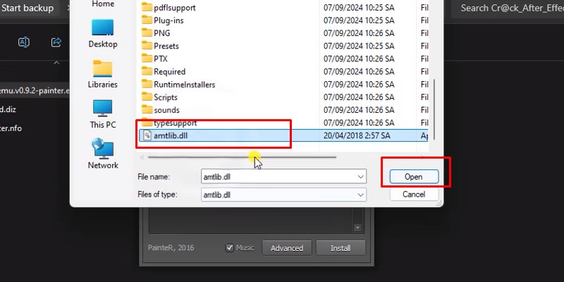 Chọn file amtlib.dll và bấm open