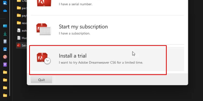 Chọn Install a trial