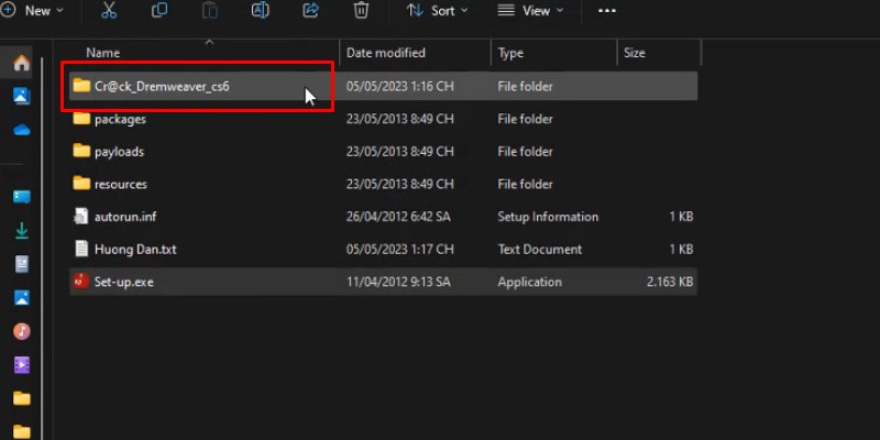 vào thư mục kích hoạt phần mềm Dremweaver sc6