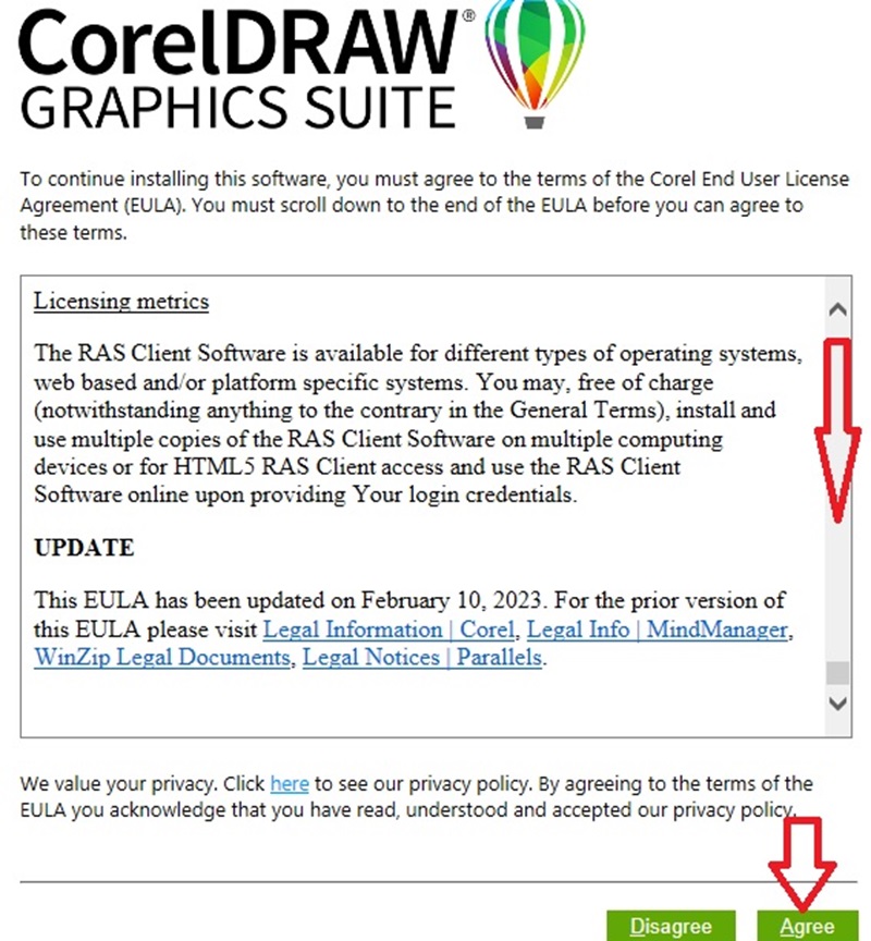 Kéo xuống dưới, đọc điều khoản và nhấn "Agree" để đồng ý