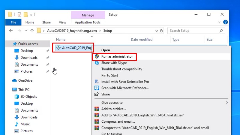 Tải AutoCad 2019 Video hướng dẫn đầy đủ 11 Chuột phải vào file như hình và chọn Run as admin...