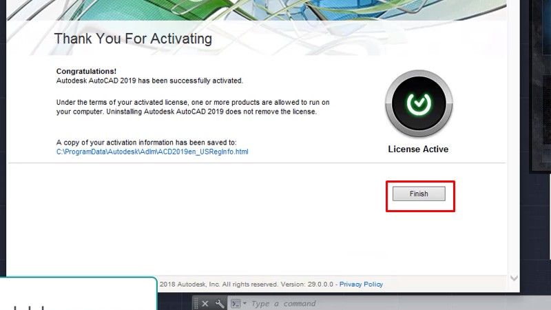 Tải AutoCad 2019 Video hướng dẫn đầy đủ 33 Bấm Finish hoàn thành cài đặt và kích hoạt dùng thử