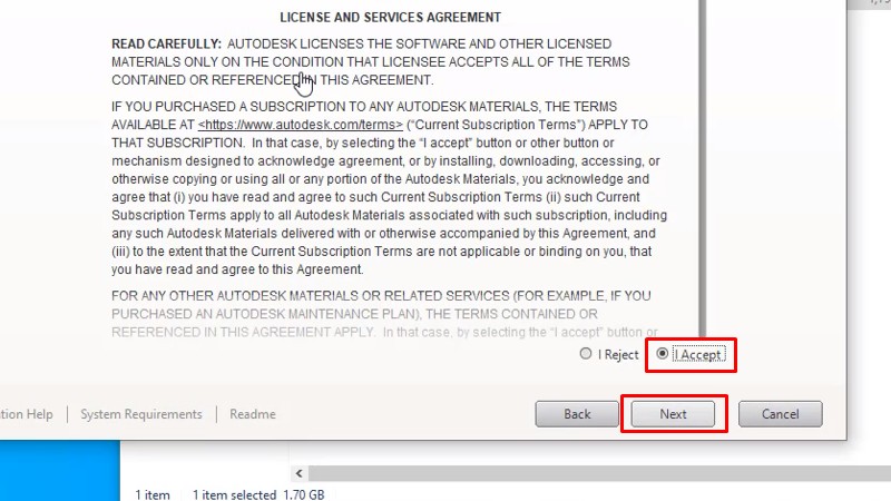 Tải AutoCad 2019 Video hướng dẫn đầy đủ 14 Tích vào I Accept và bấm Next
