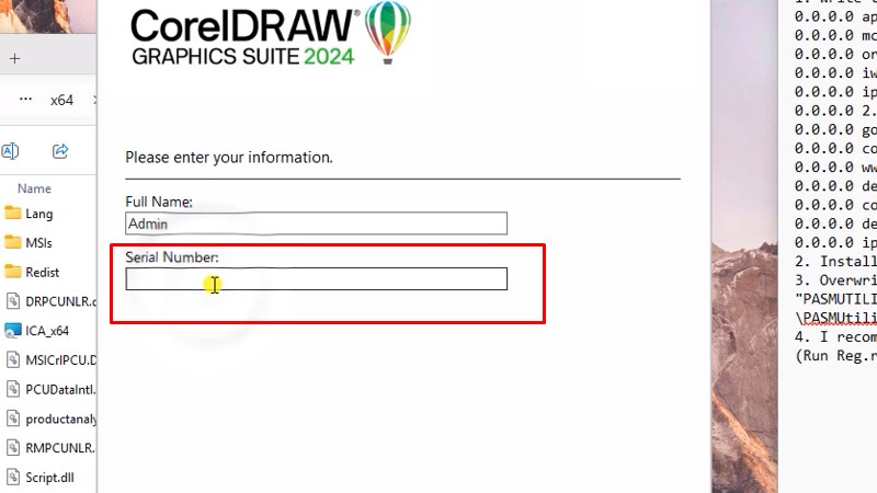 CorelDRAW 2024 Phần Mềm Chuyên Cho Quảng Cáo 32 Dán vào ô Serial Number như hình