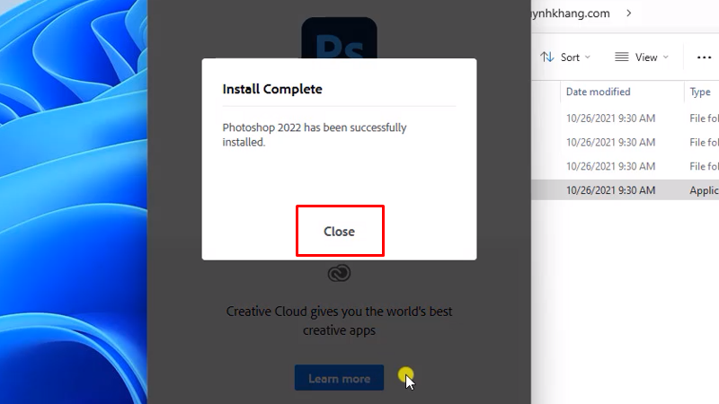 Photoshop 2022 Cài Đặt Cực Dễ Với Hướng Dẫn 13 bấm Close hoàn thành cài đặt