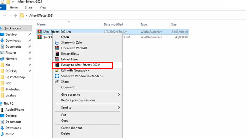 Tìm tiếp file cài đặt và tiếp tục giải nén Giải nén thư mục cài đặt