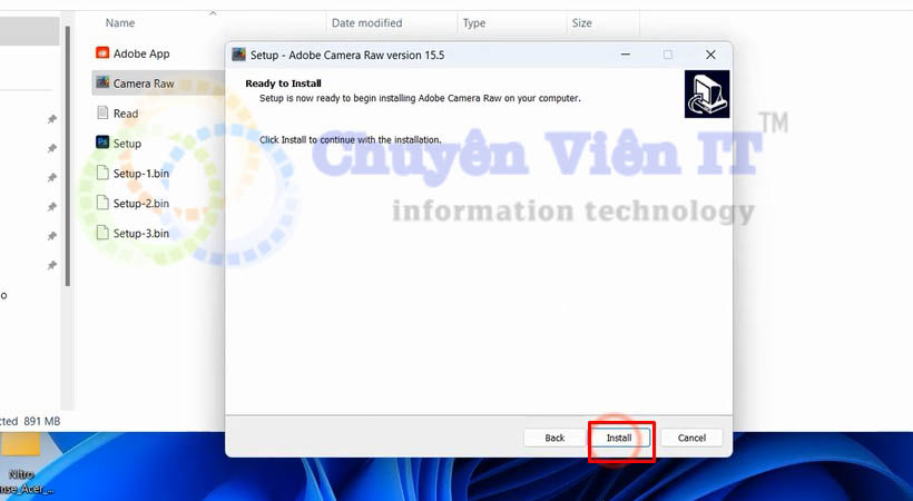 Nhấn chọn install để kích hoạt file tải photoshop 2024