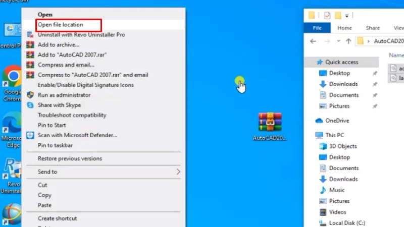 Chuột phải vào icon autocad 2007 và chọn như hình