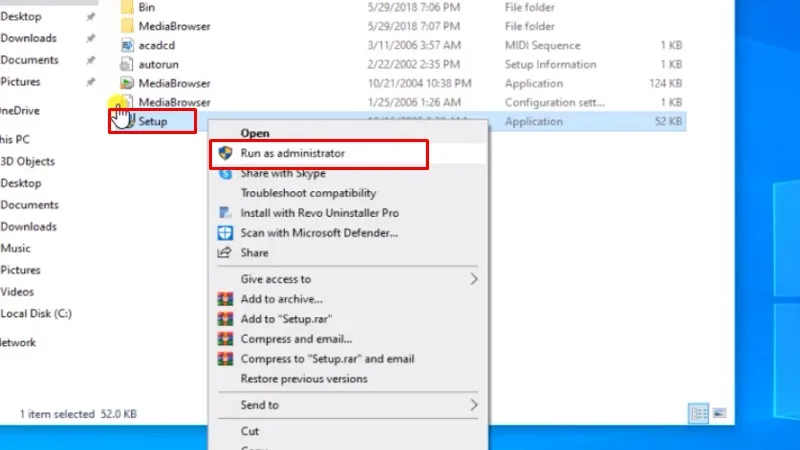 Chuột phải file  Setup và chọn Run as admin