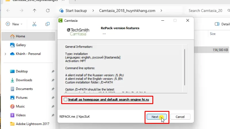 Bỏ dấu tích như hình và bấm Next