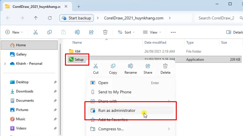 Chạy file cài đặt bằng quyền Admin