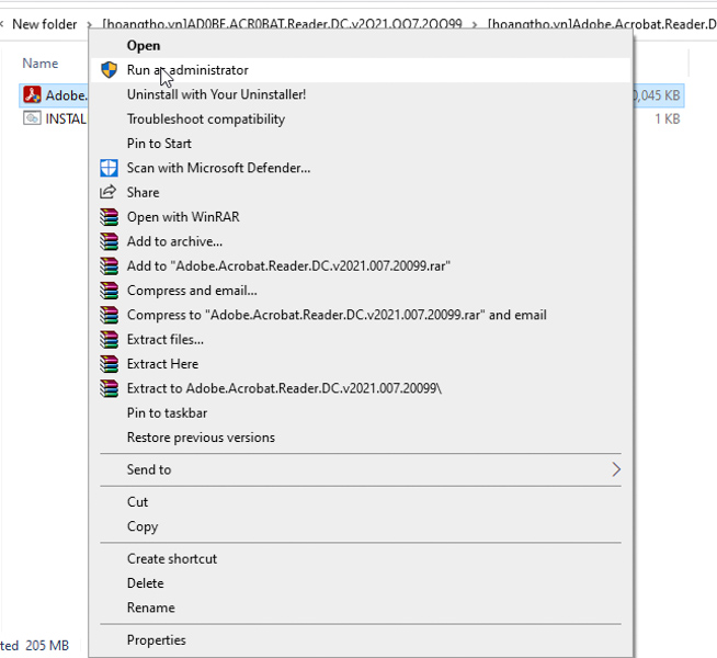 Khởi chạy file Adobe Acrobat Reader DC 2021