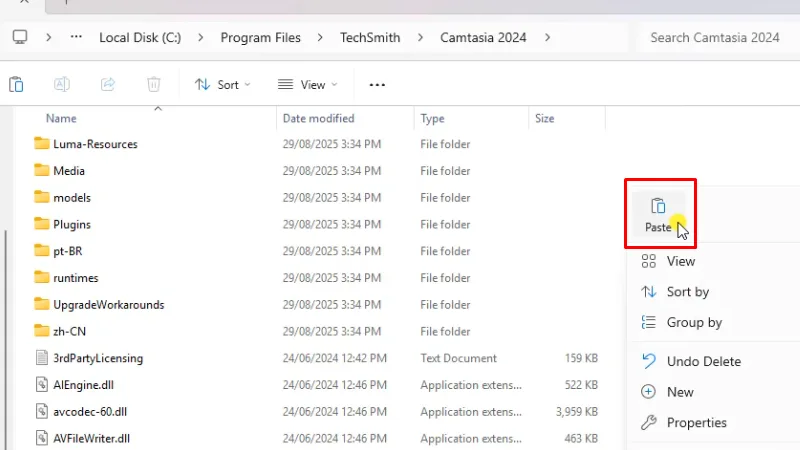Camtasia 2024: Hướng dẫn chi tiết cài 22 Paste vào như hình