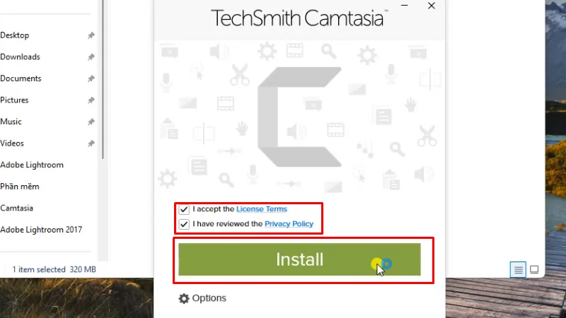 Camtasia 2024: Hướng dẫn chi tiết cài 14 Tích như hình bấm Install