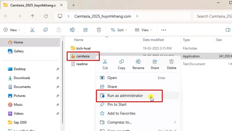 Camtasia 2025: Cài đặt rất dễ và nhanh 12 Chạy file cài đặt bằng quyền Admin