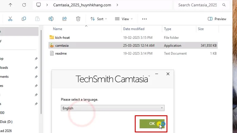 Camtasia 2025: Cài đặt rất dễ và nhanh 13 Bấm OK