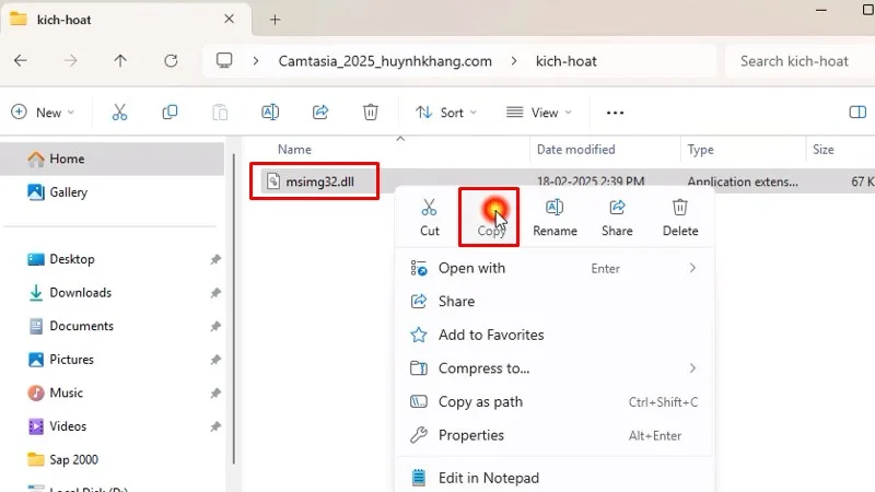 Camtasia 2025: Cài đặt rất dễ và nhanh 16 Copy file như hình