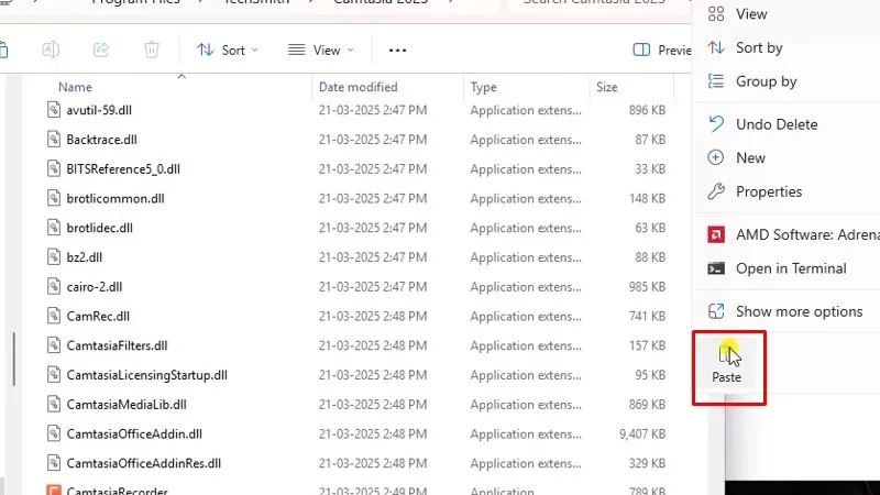 Camtasia 2025: Cài đặt rất dễ và nhanh 18 Paste vào như hình