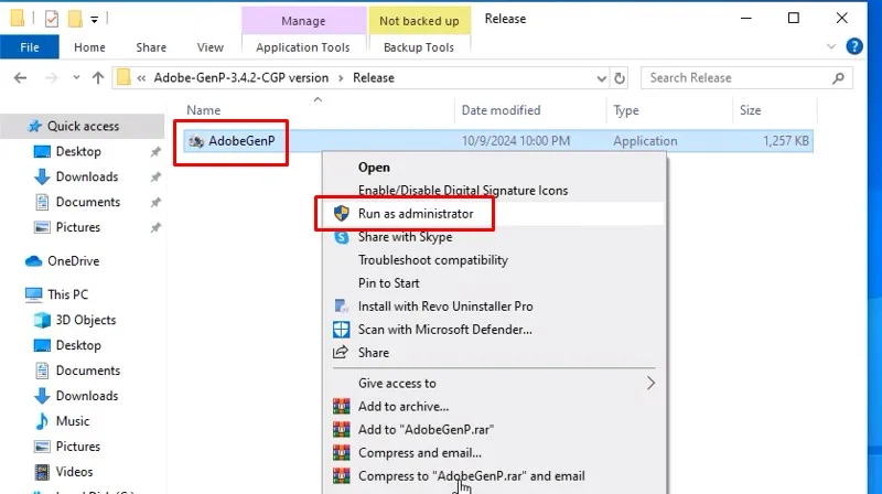 Encoder 2025: Hướng dẫn cài đặt chi tiết 17 Chạy file AdobeGenP bằng quyền Admin