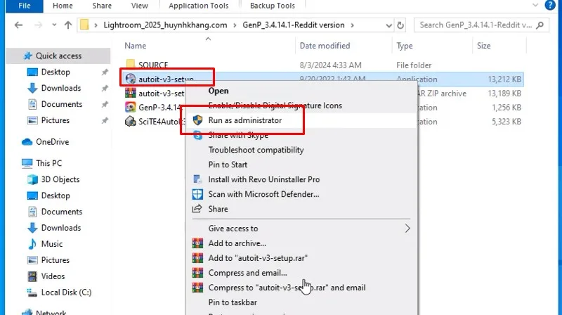 Lightroom 2025: Link Tải Nhanh, Có Video Cài Đặt 16 Chạy file autoit-v3-setup bằng quyền admin