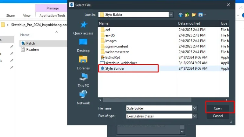 Sketchup 2024: Hướng Dẫn Chi Tiết, Nhanh 20 Vào thư mục Style Builder như hình và bấm Open