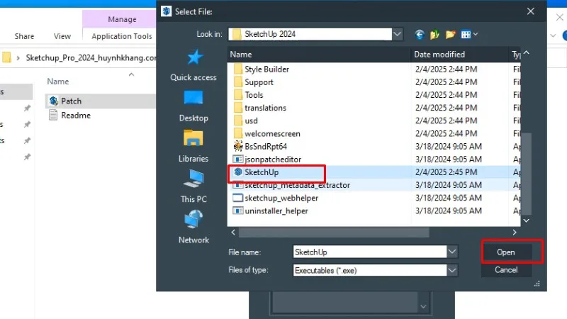 Sketchup 2024: Hướng Dẫn Chi Tiết, Nhanh 18 Vào thư mục Sketchup 2024 chọn file như hình và bấm Open
