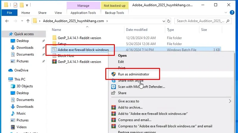 Adobe Audition 2025: Video hướng dẫn cài đặt chi tiết 33 khởi chạy file bằng quyền admin như hình