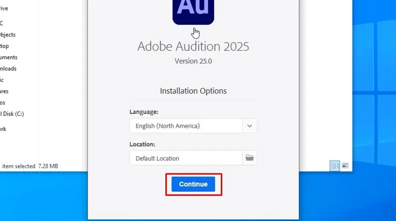 Adobe Audition 2025: Video hướng dẫn cài đặt chi tiết 13 Bấm Continue