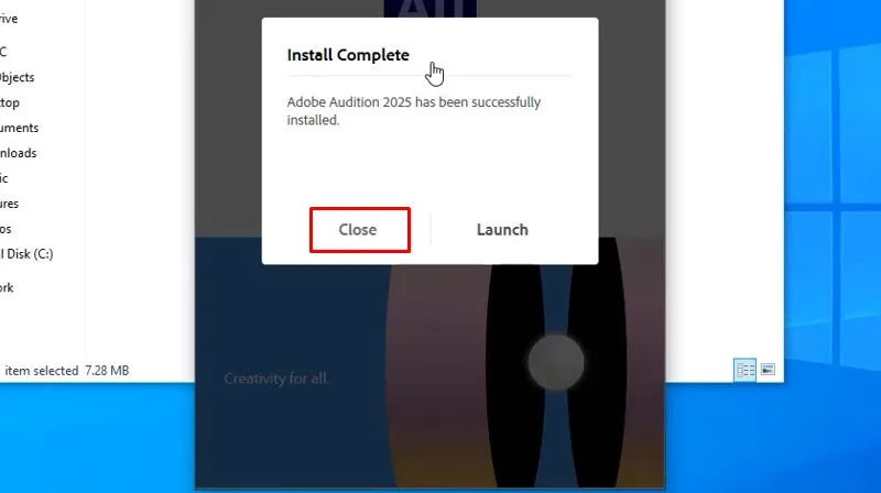 Adobe Audition 2025: Video hướng dẫn cài đặt chi tiết 14 Bấm Close
