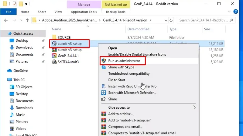 Adobe Audition 2025: Video hướng dẫn cài đặt chi tiết 16 Khởi chạy file bằng quyền admin như hình